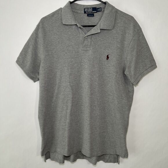 Polo Ralph Lauren Custom Fit Polo Shirt Mens Size Large Gray Red Pony Short Slv - Picture 1 of 9